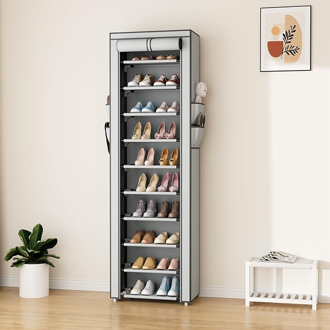 ROJASOP Shoe Rack with Covers 10 Tier Large Shoe Organizer Tall Shoe Closet