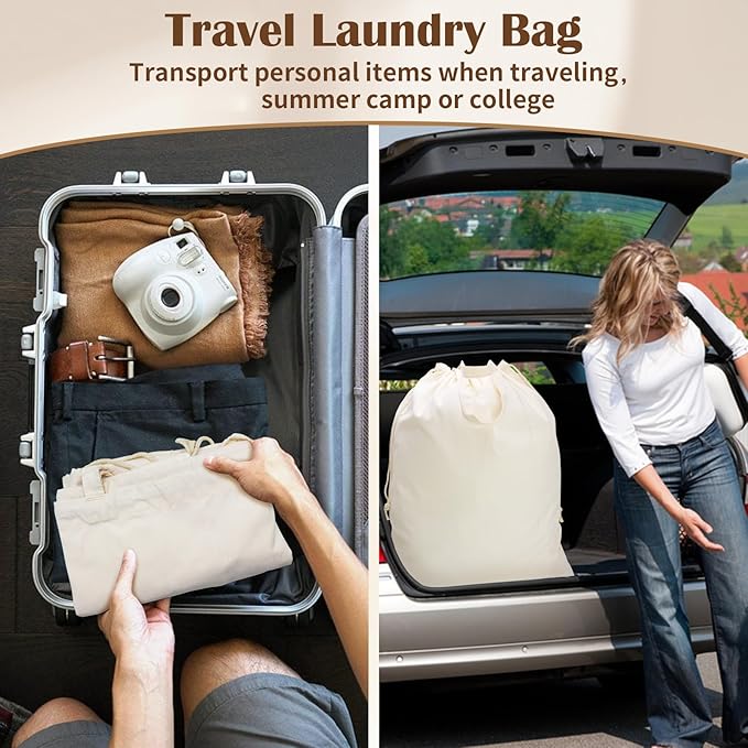 Canvas Laundry Bag with Handles & Drawstring Closure 30”Wx35"H, Thick Canvas