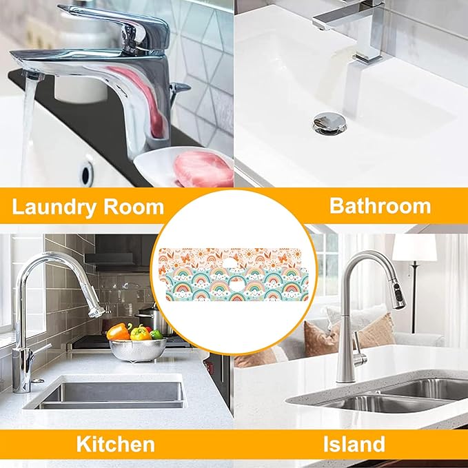 2 Pack Cute Rainbow Sink Splash Guard Faucet Mat Boho Rainbow Butterfly Super