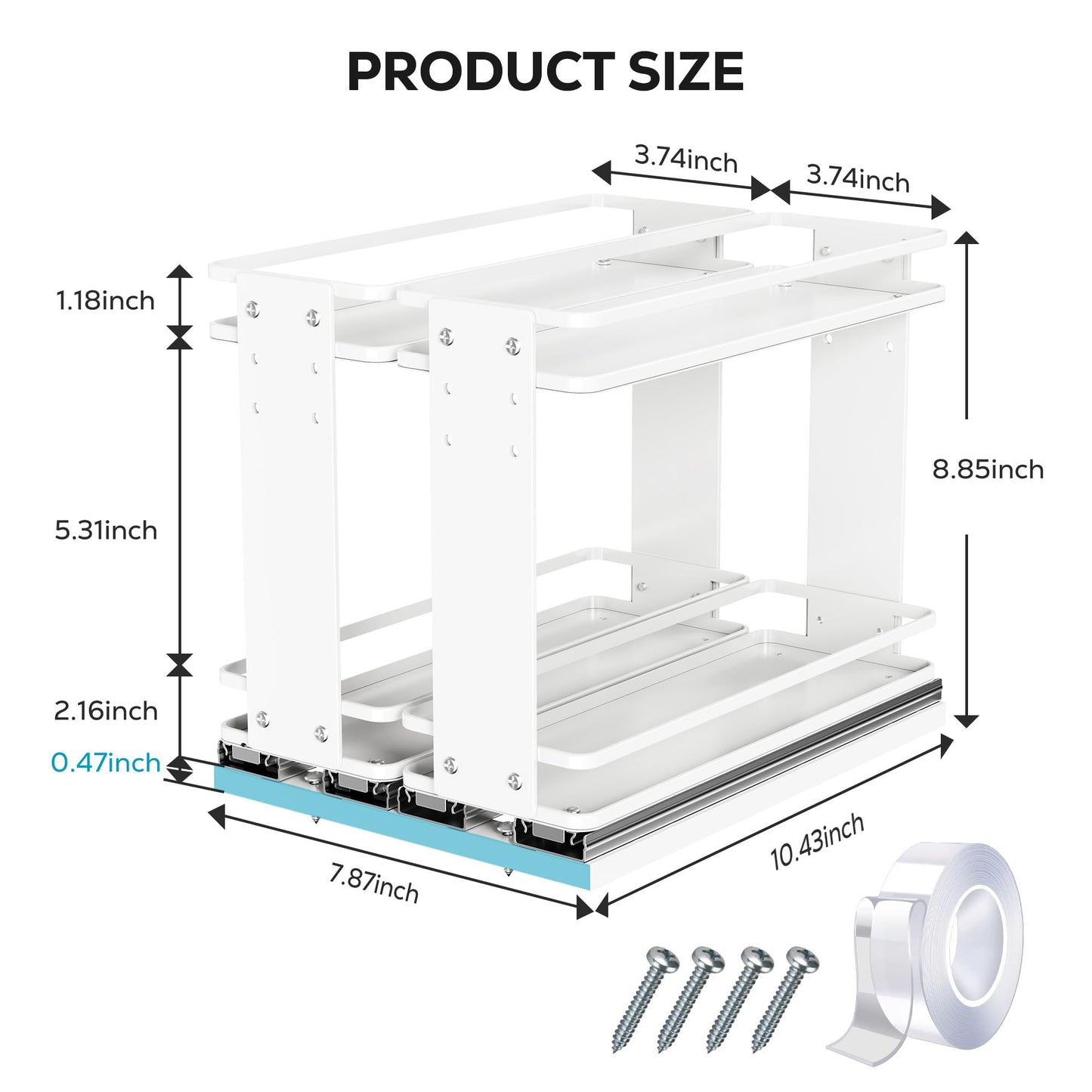 Nieifi Pull Out Spice Rack Organizer, 2 Tiers, White, Spice Organization for Cabinet, Height Adjustable, Easy to Install