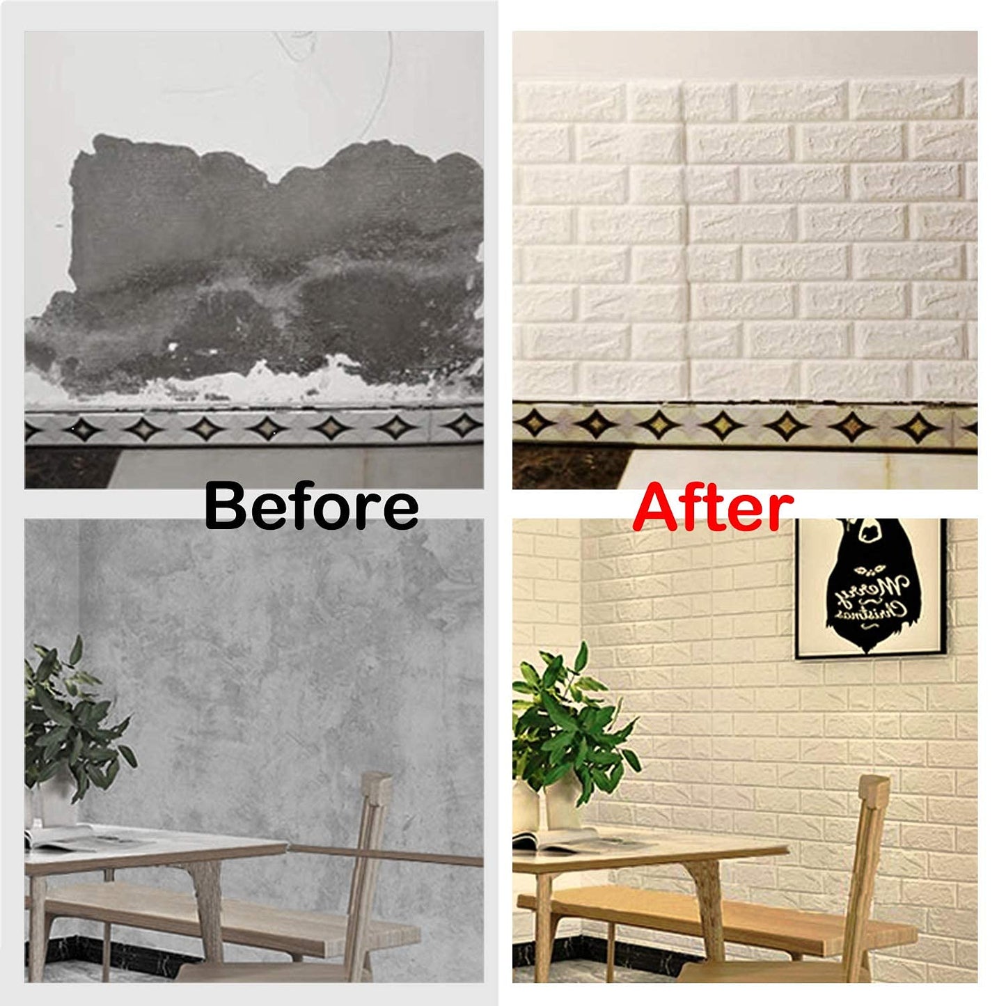 30 Pcs 3D Wall Panels, White Brick Printable 3D Wallpaper Stick and Peel, Self Adhesive Waterproof Foam Faux Brick Paneling for Bedroom, Bathroom, Kitchen, Fireplace (29.06 sq feet Coverage)