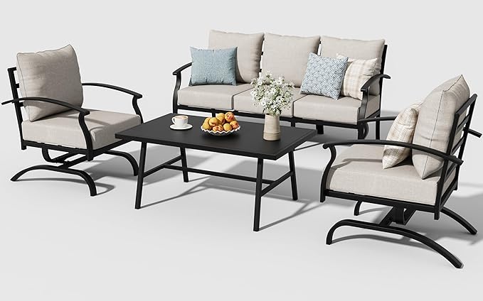 ALAULM 4 Piece Patio Furniture Set, Outdoor Metal Patio Furniture