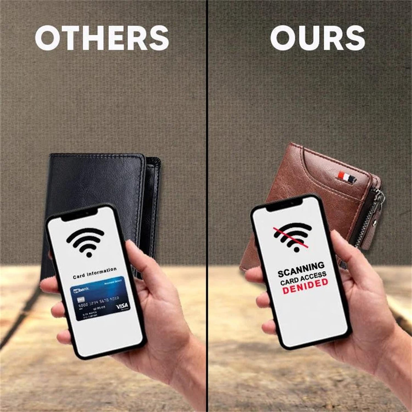 2023 New Multi-Functional RFID Blocking Waterproof Durable PU Leather Wallet, Large Capacity Zipper Wallets for Men Holds 1-14 Cards, Soft Slim Genuine Leather RFID Blocking Wallet Technology (KHAKI)