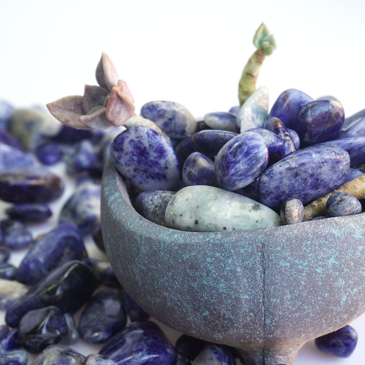 XMHOME 3 Pounds Blue Sodalite Tumbled Stones - Natural Polished Gemstones for Vase Filler, Decoration, and Crafts