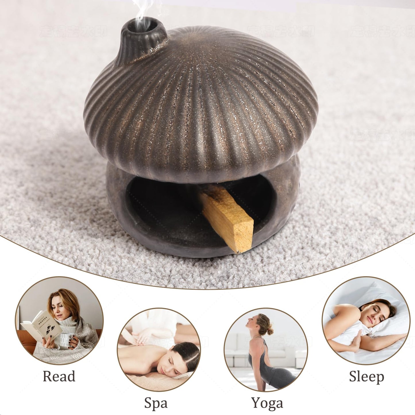Mofunci Palo Santo Holder Mushroom Shape, Ceramic Sage Holder for Burning Palo Santo Burner for Meditation, Yoga and Relaxation(Gilt Gold)