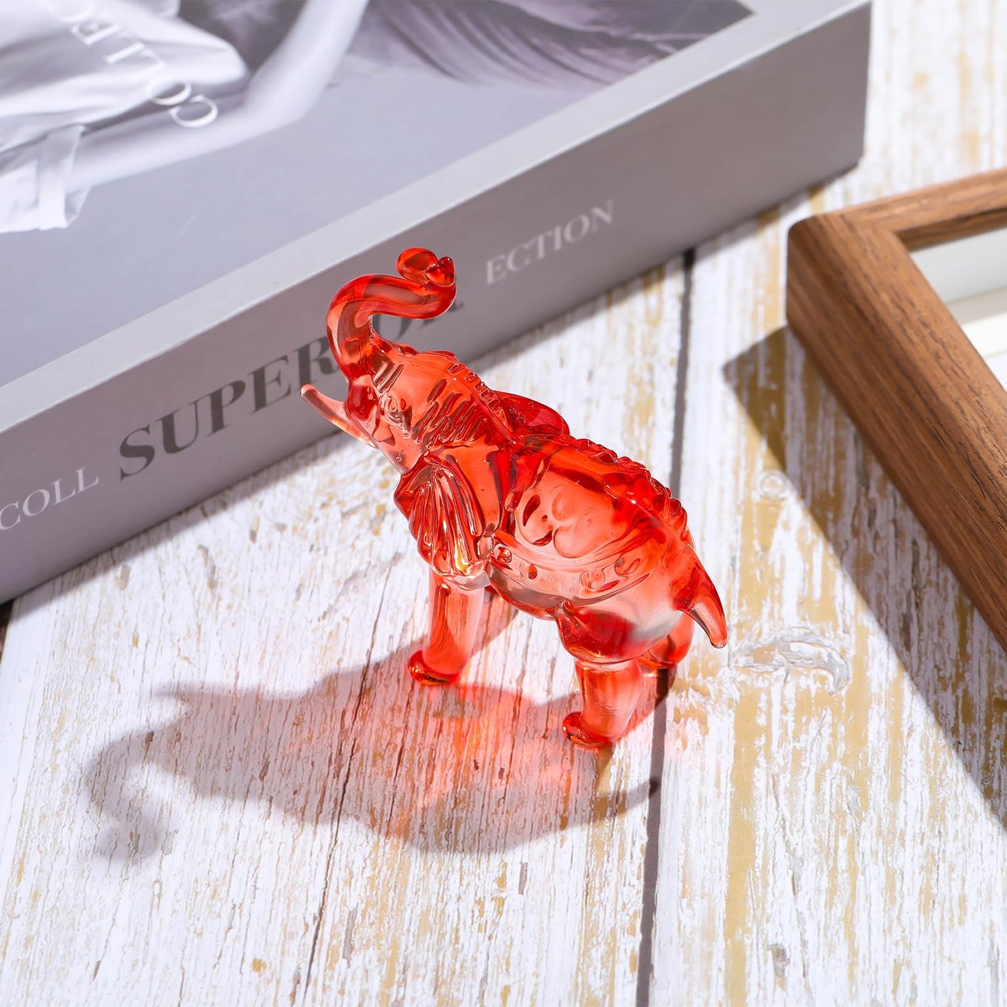Arikyrist Crystal Elephant Figurine Home Decor, Glass Statue Gifts, Crystal Animals Collectible Tabletop Decoration Elephant Sculpture with Trunk Up (Red)