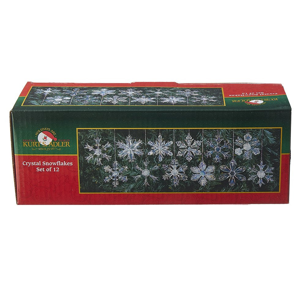 Kurt Adler 2" Glass Iridescent Snowflake Ornaments, 12-Piece Set for Christmas