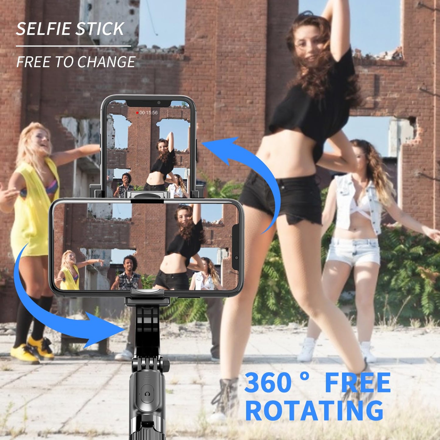 Gimbal Stabilizer for Smartphone ,with Retractable Selfie Stick and Tripod,1-Axis Multifunction Remote 360°Automatic Rotation, Auto Balance for iPhone/Android