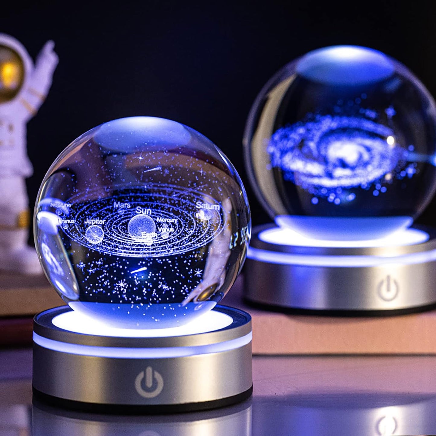 QIANCHANG Solar System 3D Crystal Ball with LED Stand, 80mm Galaxy Model Decor Glass Sphere Lamp Night Light, Space Universe Astronomy Gifts for Women Men Mom Kids