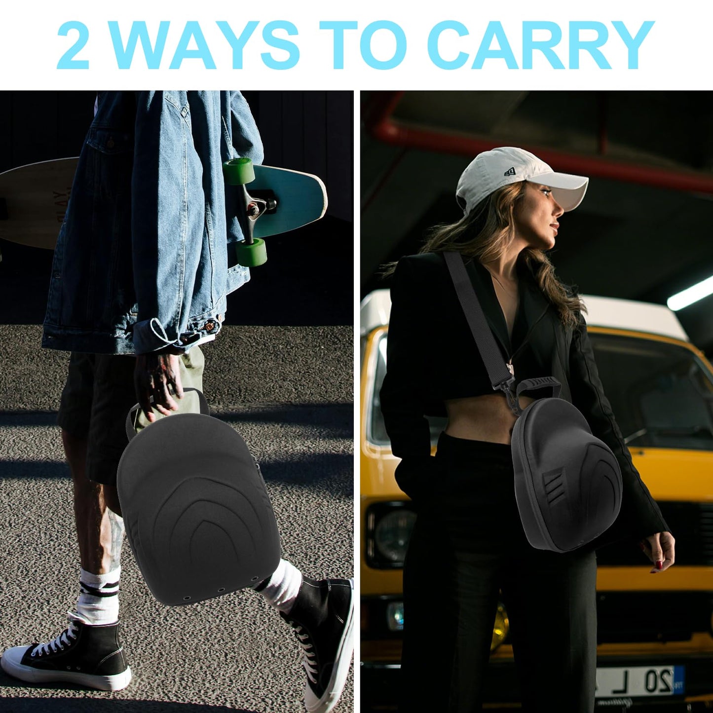 Glamgen Hard Hat Case for Baseball Caps,Hat Carrier Travel Case with 1 Pack Black Baseball Cap and Adjustable Shoulder Strap, Hat Organizer Holder Bag for 6 Baseball Caps for Women and Men - Black