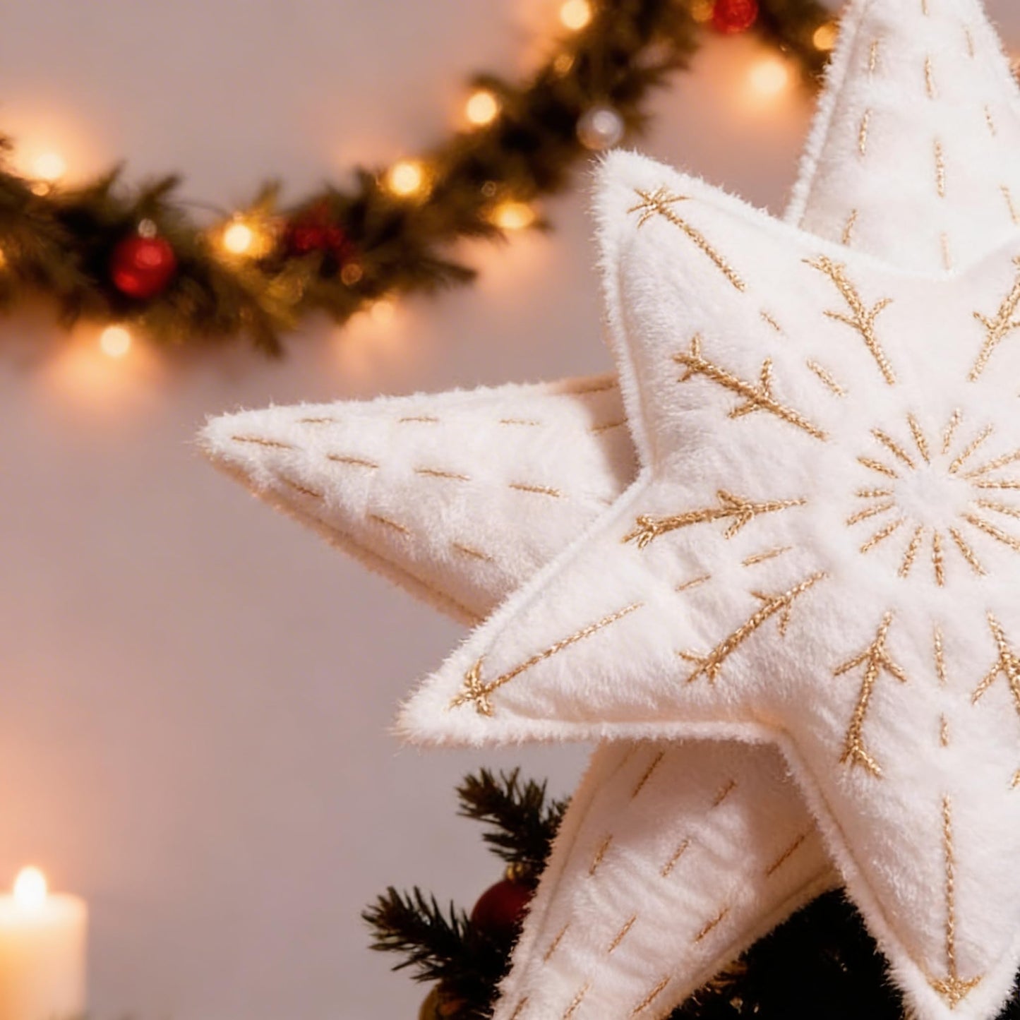 TORAKIP Felt Star Christmas Tree Topper 8.7" x 8.7" (22 x 22 cm) – Soft White Tree Top Star Decoration, Lightweight Scandinavian Farmhouse Holiday Decor, Cozy Felt Christmas Tree Topper