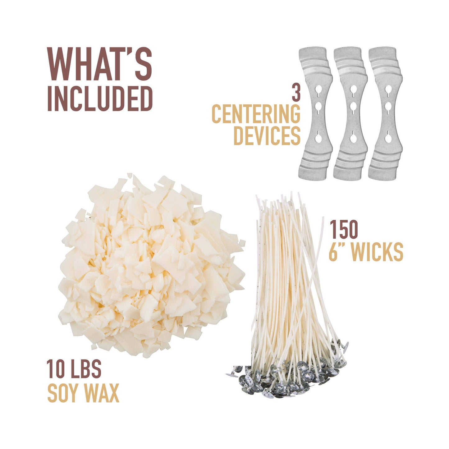 10 lbs Soy Wax by Oraganix - DIY Candle Making Kit with 150 Pre-Waxed 6-Inch Wicks and 3 Centering Devices - Smooth Burning Wax for Craft Projects and Scented Project Creations