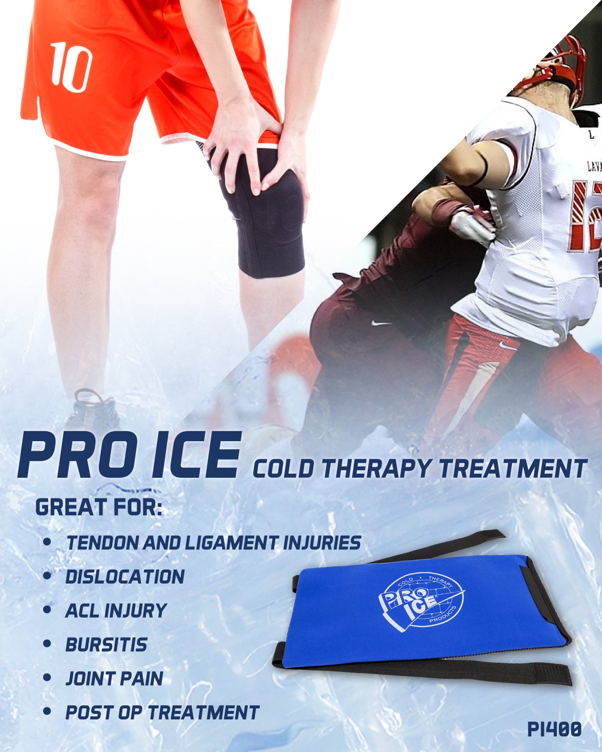 Pro Ice Cold Therapy Ice Pack Body Wrap for Knee, Arms, Hip or Back + Ice Pack Insert for PI 400 & PI-401