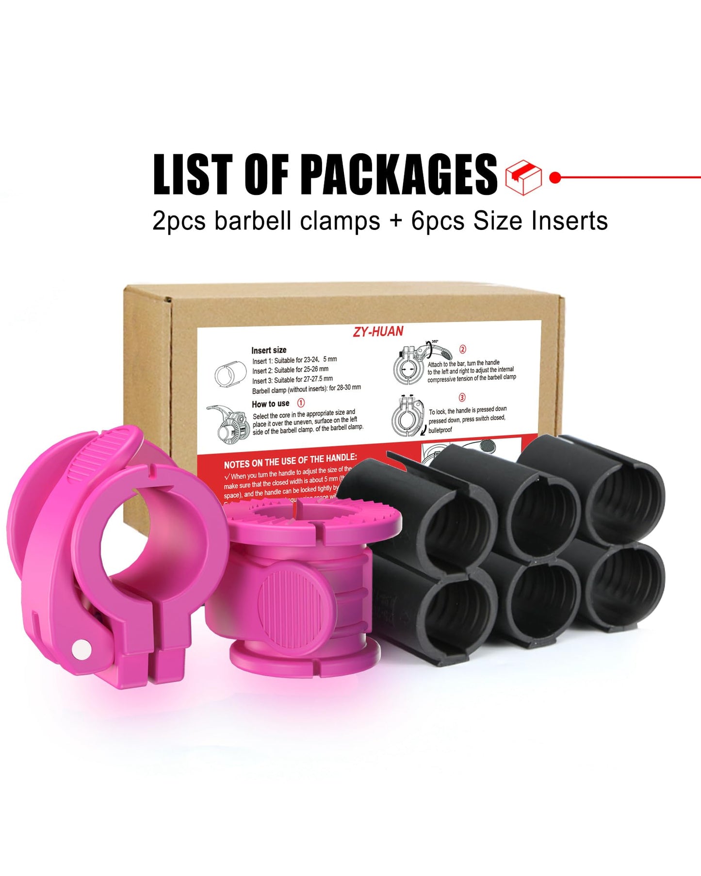 ZY-HUAN Barbell Clips 1 inch Barbell Clamps 0.9-1.18inch Quick Release Weight Clips for Bars Multi-Size Adjustable Olympic Barbell Clamps (Rose)