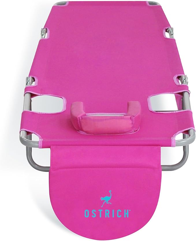 Ostrich Beach Lounge Chair, Folding & Reclining Outdoor Chaise Lounger, Pink - Portable Adjustable Recliner Chair for Lawn, Pool, Patio, Garden, and Yard