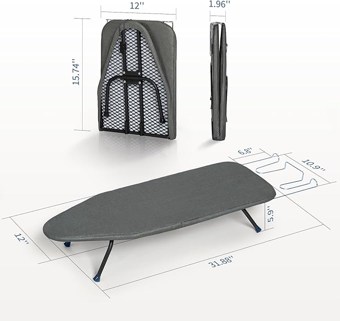Small Ironing Board Foldable, BlissBoard Tabletop Iron Board