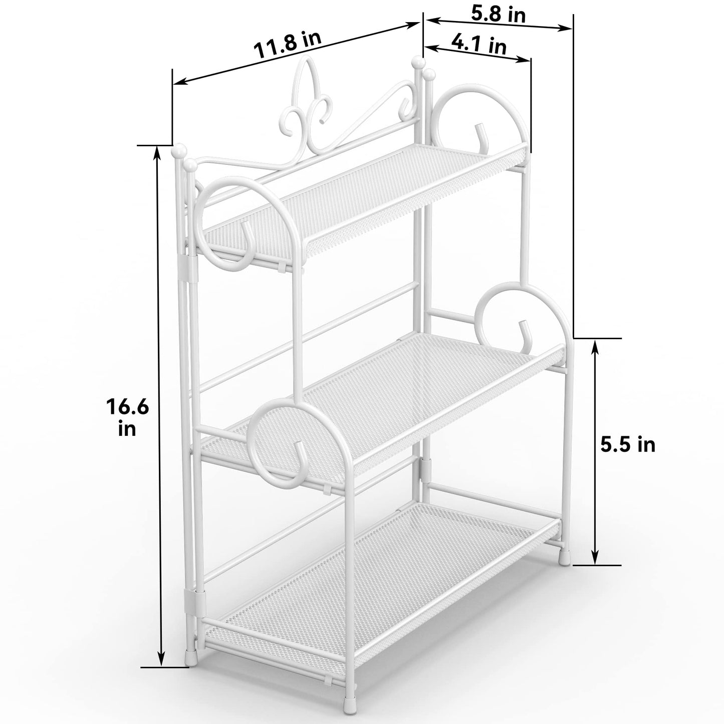 YIUKEA Bathroom Counter Organizer - Spice Rack Countertop 3 Tier Counter Shelf Organizer for Bathroom Kitchen Bedroom Foldable White