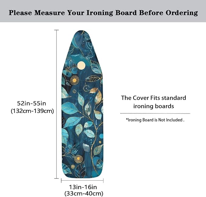 Blue Leaves Ironing Board Cover and Pad, Resist Scorching and Staining