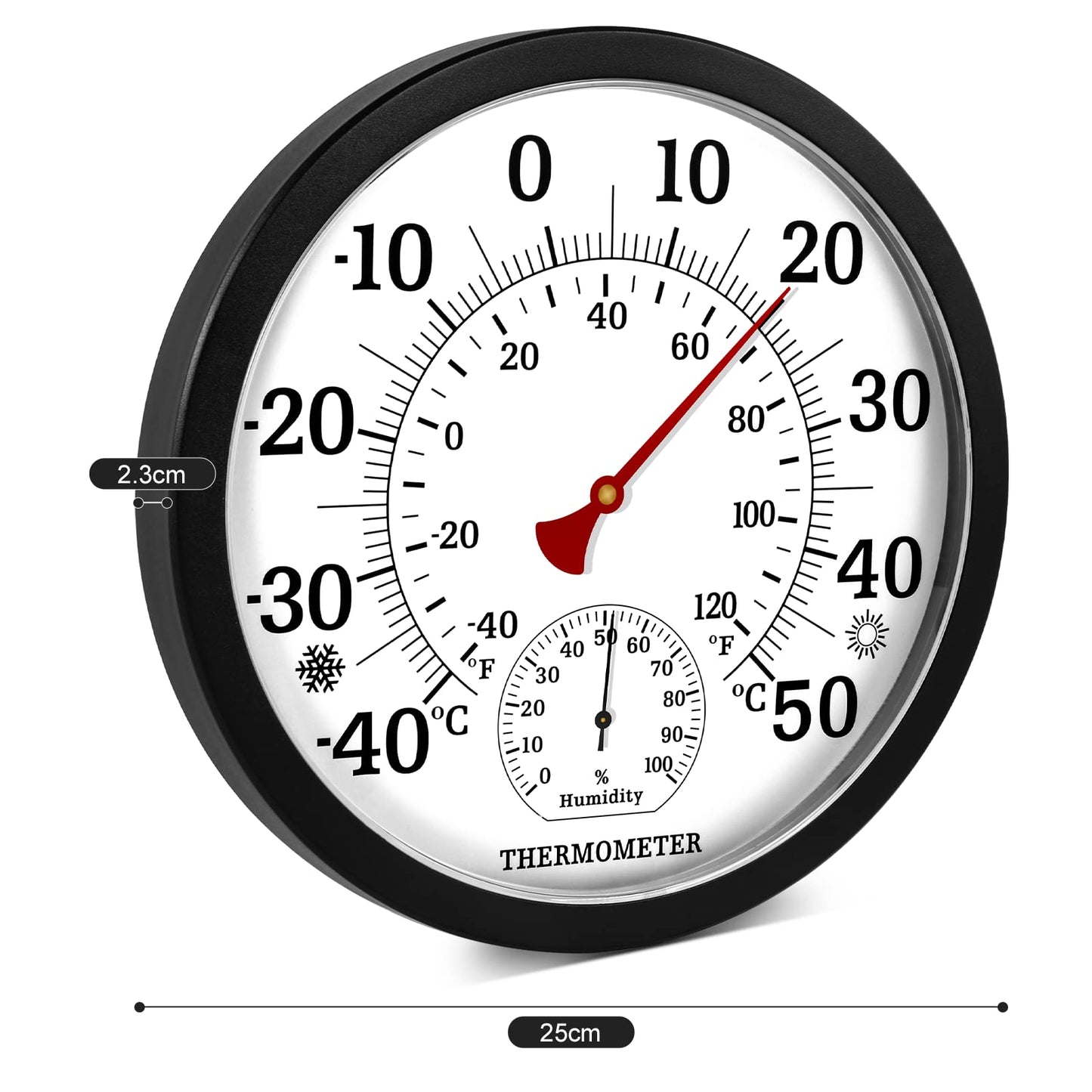 Indoor Outdoor Thermometer Hygrometer - 10 Inch Analog Thermometer Hygrometer Room Temperature Humidity Meter Wall Hanging Thermometer for Patio