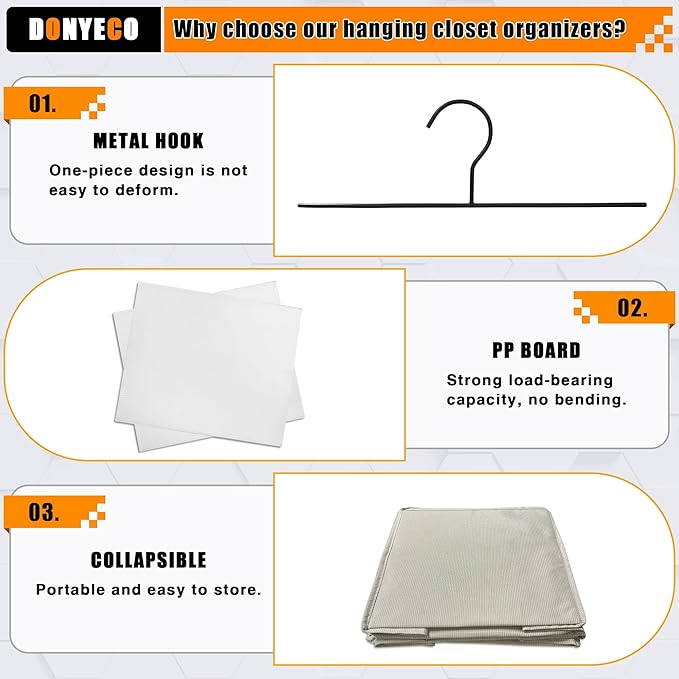 Hanging Closet Organizer, Easy Mount Foldable 5-Shelf Hanging Closet Wardrobe