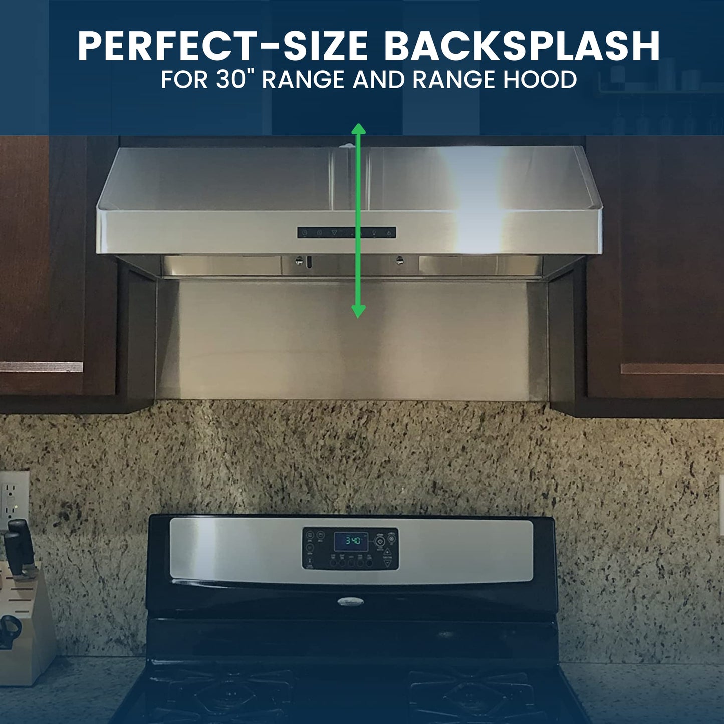 24" x 30" Reversible Metal Backsplash Matching screws | Compatible with Broan-NuTone SP3004 - Ultra Flat and Flushed Metal Panel Splatter Guard for Stovetop Easy Installation