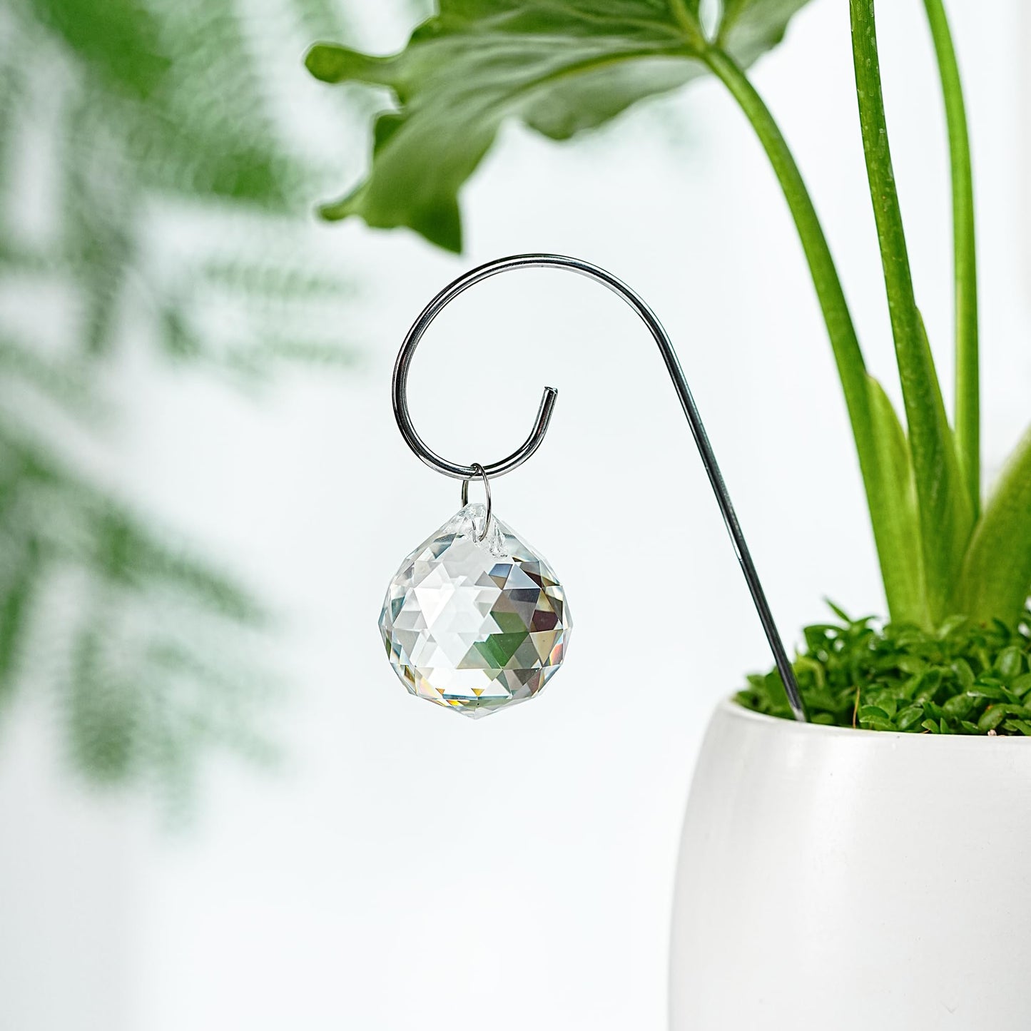 HDCRYSTALGIFTS 9 Pieces 30mm Crystal Ball Prisms Suncatchers with 7.5’’ Small Trellis for Mini Potted Plants Accessories Indoor Fairy Garden Sun Catchers Gift for Plant Lovers (Sliver Stakes)