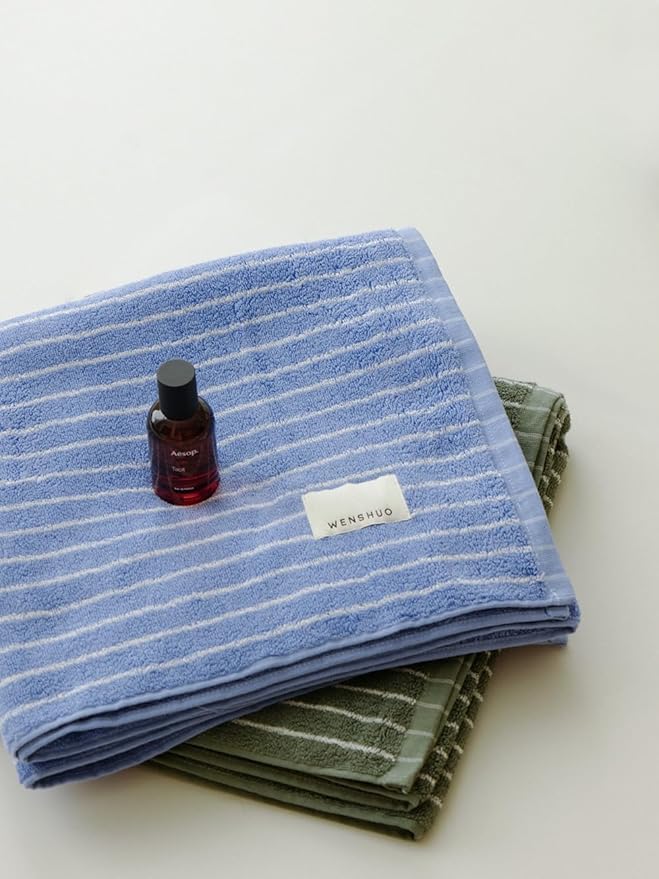 WENSHUO Azure Holiday-Striped Pure Cotton Bath Towel, 100% Combed Cotton