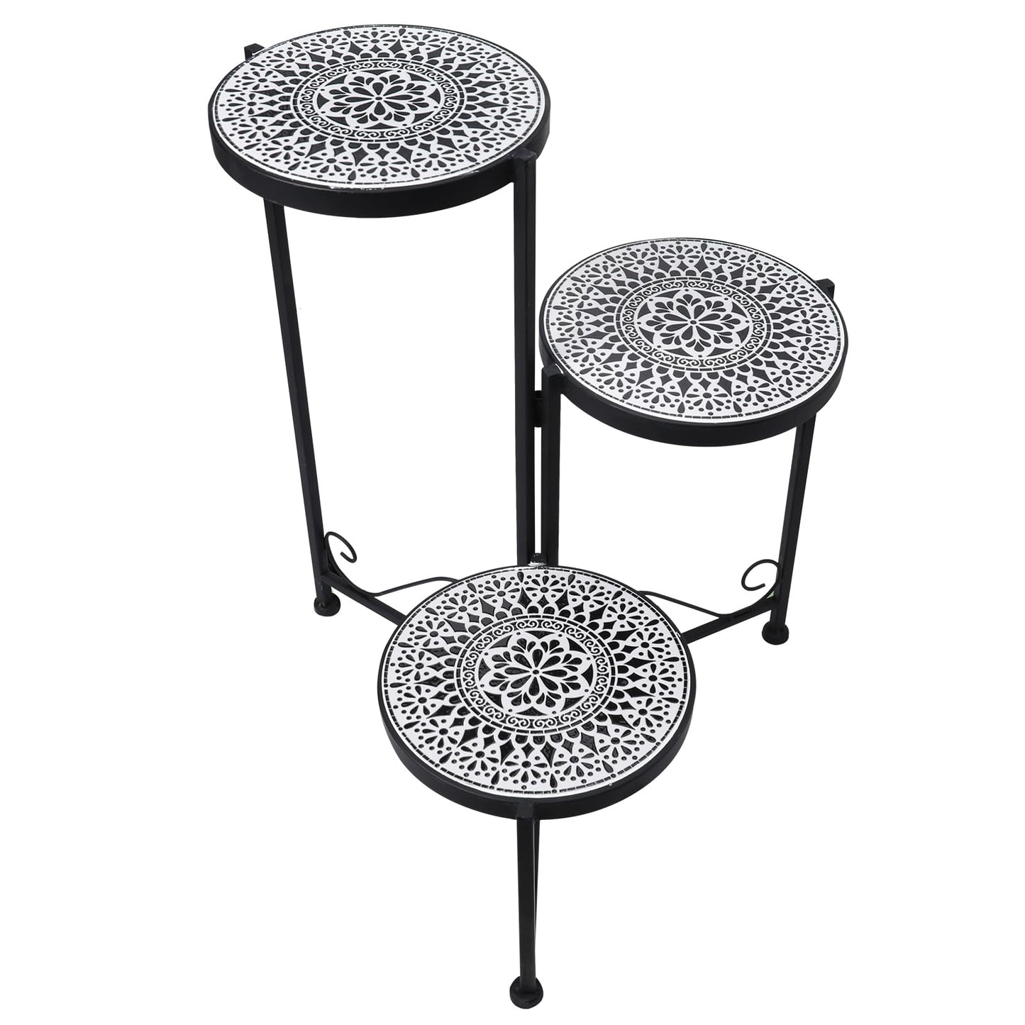 Chonsun 3 Tier Mosaic Plant Stand Foldable Corner Shelf for Indoor Outdoor Tall Plant Holder Display Rack for Patio Balcony Living Room Garden Decor