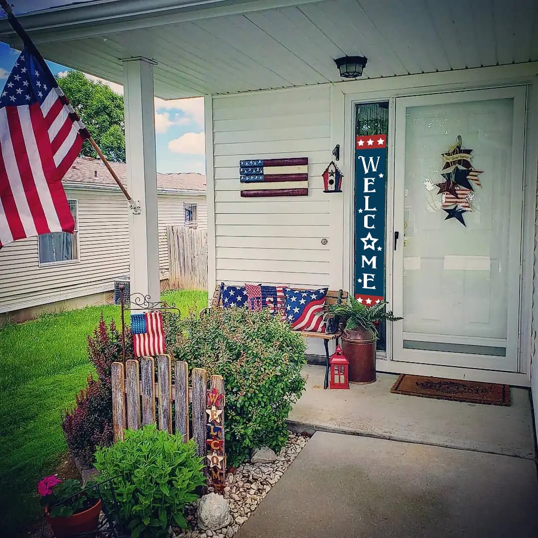 Patriotic Wooden Porch Sign 47" 4th of July Independence Day Large Welcome Sign Memorial Day Vertical Indoor Outdoor Standing Sign For Garden Home Yard Farmhouse