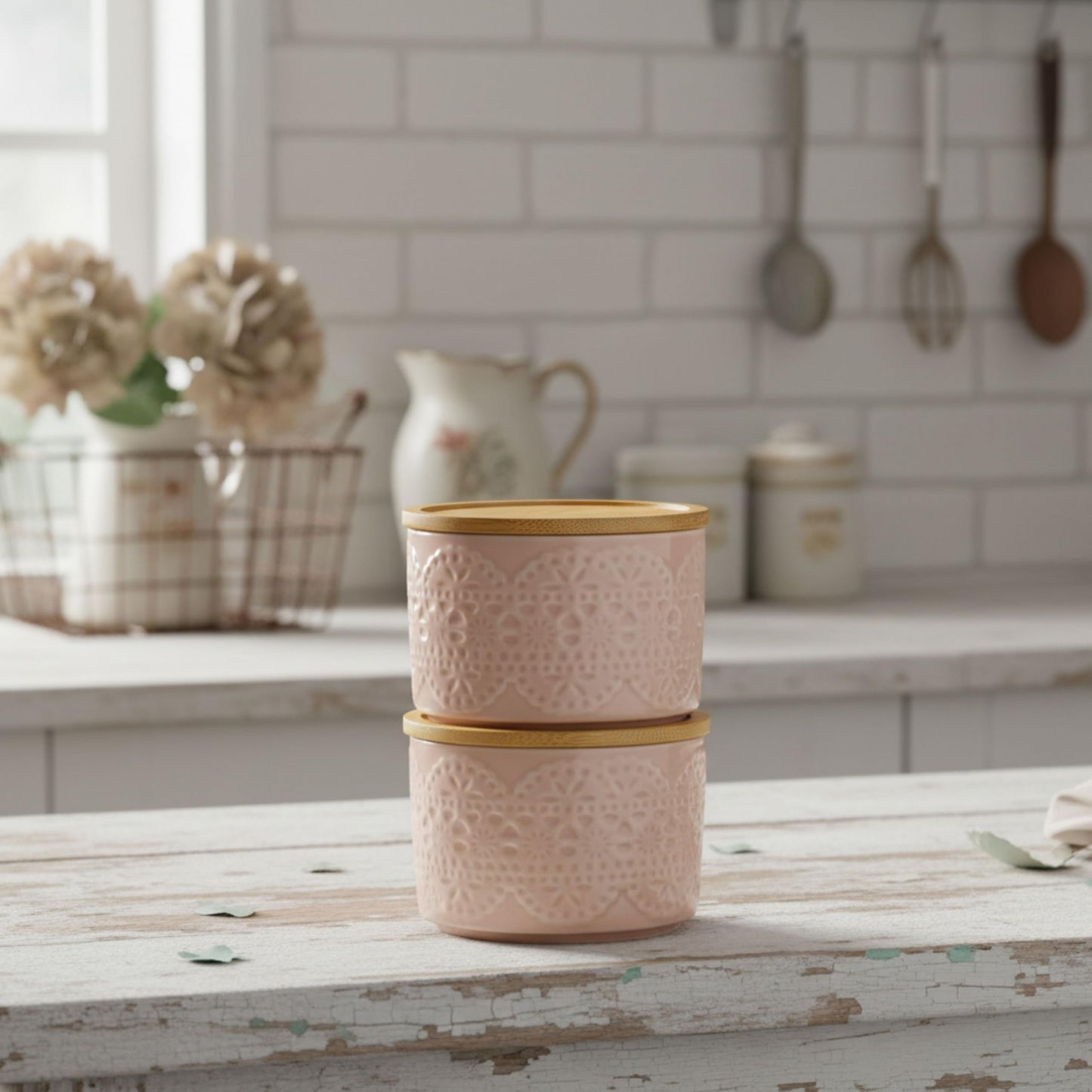 10 Strawberry Street Embossed Porcelain Salt Cellar, Set of 2 (Blush Lace)