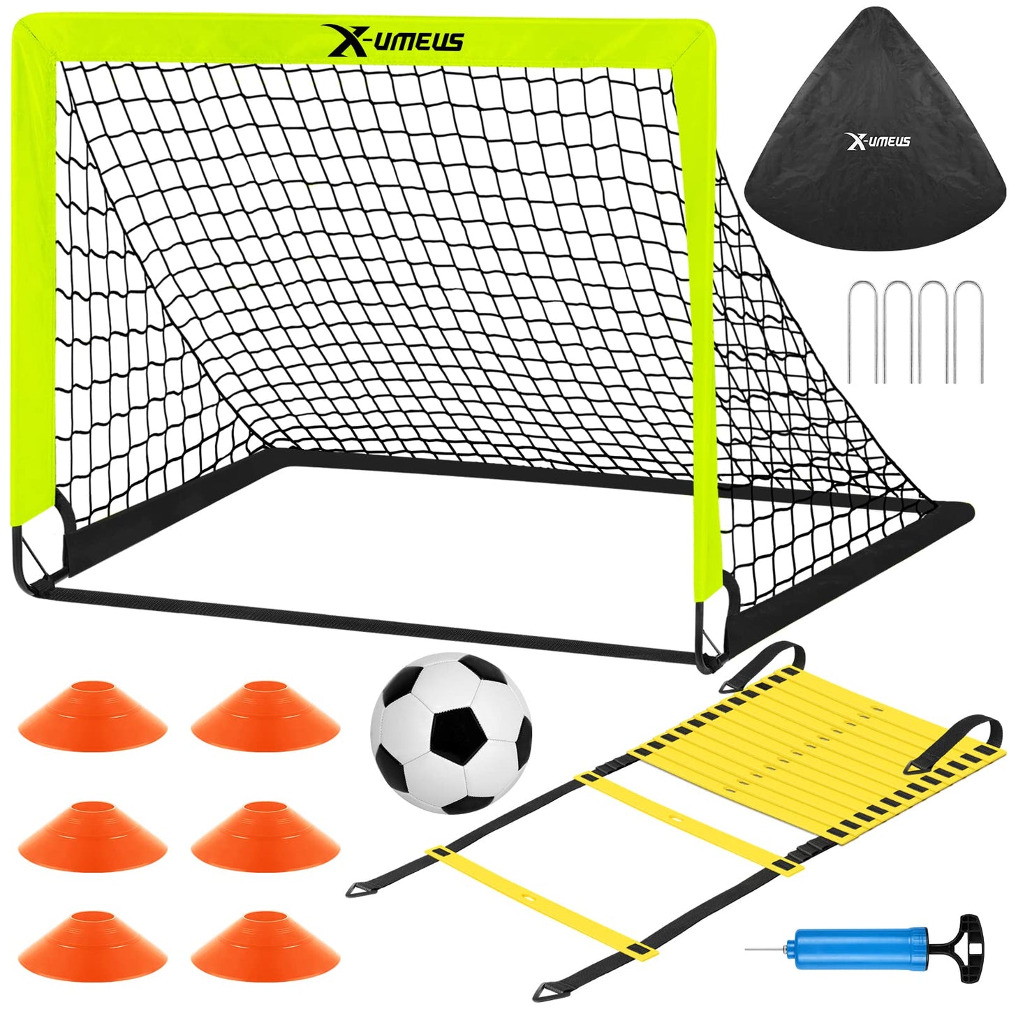 Soccer Goals for Backyard, 6x4 ft Pop Up Soccer Goal Training Equipment with Soccer Ball, Agility Ladder and Cones, Portable Soccer Nets for Backyard for Youth Outdoor Sports Games