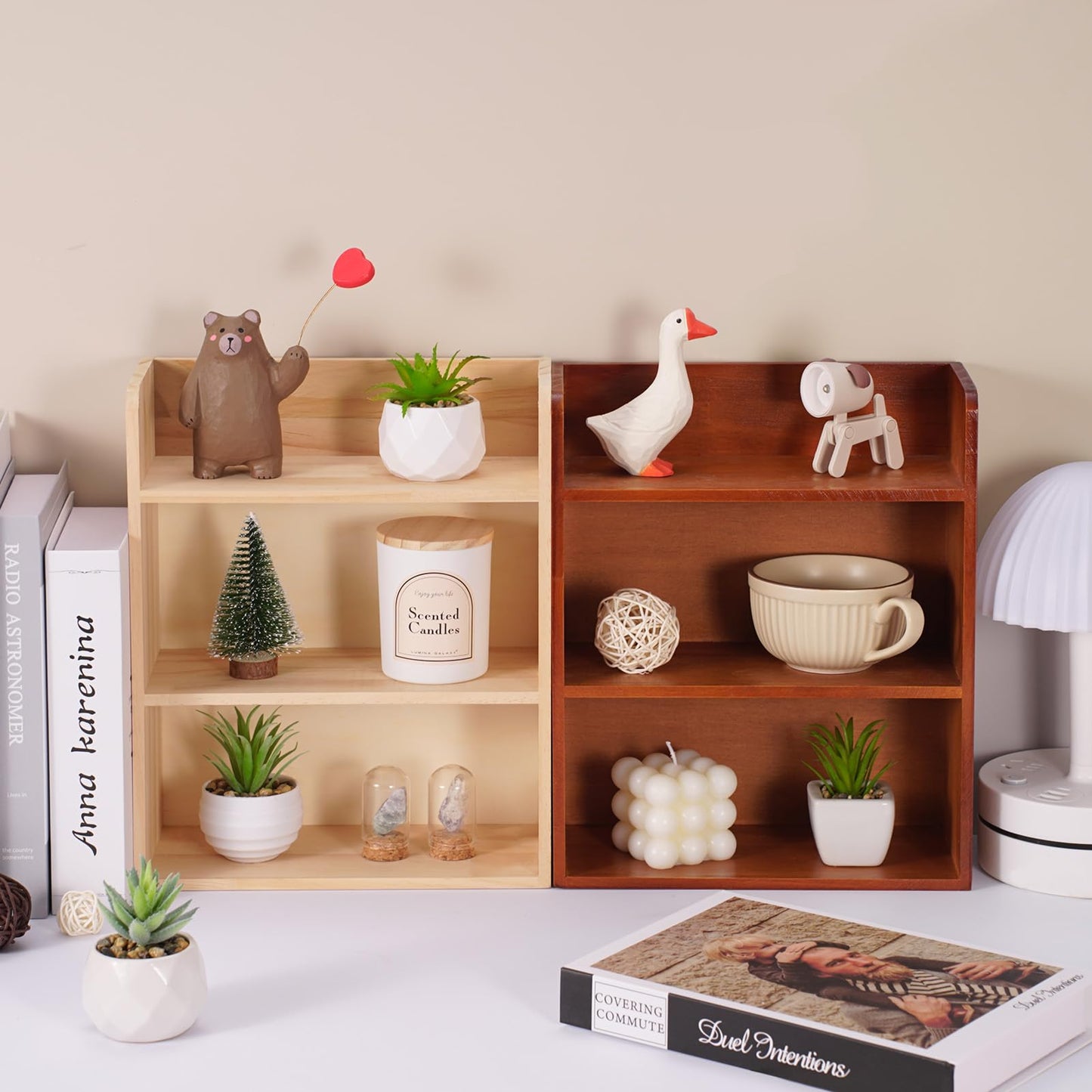 Bahhatii 3-Tier Trinket Shelf, 10" x 12" Small Display Shelf for Wall or Countertop, Solid Wood Knick-Knack Shelf for Collectibles, Crystals & Spice Village Storage, Natural Unfinished, DIY Stain