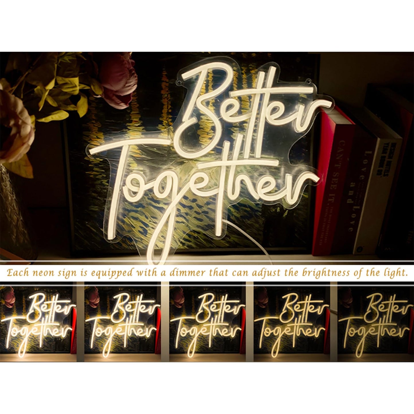 Ulalaza Better Together LED Neon Sign Night Light for Wall Party Décor Bedroom Room Bar Wedding Home Birthday Art Decoration Christmas with USB Chain Light modulator 5v