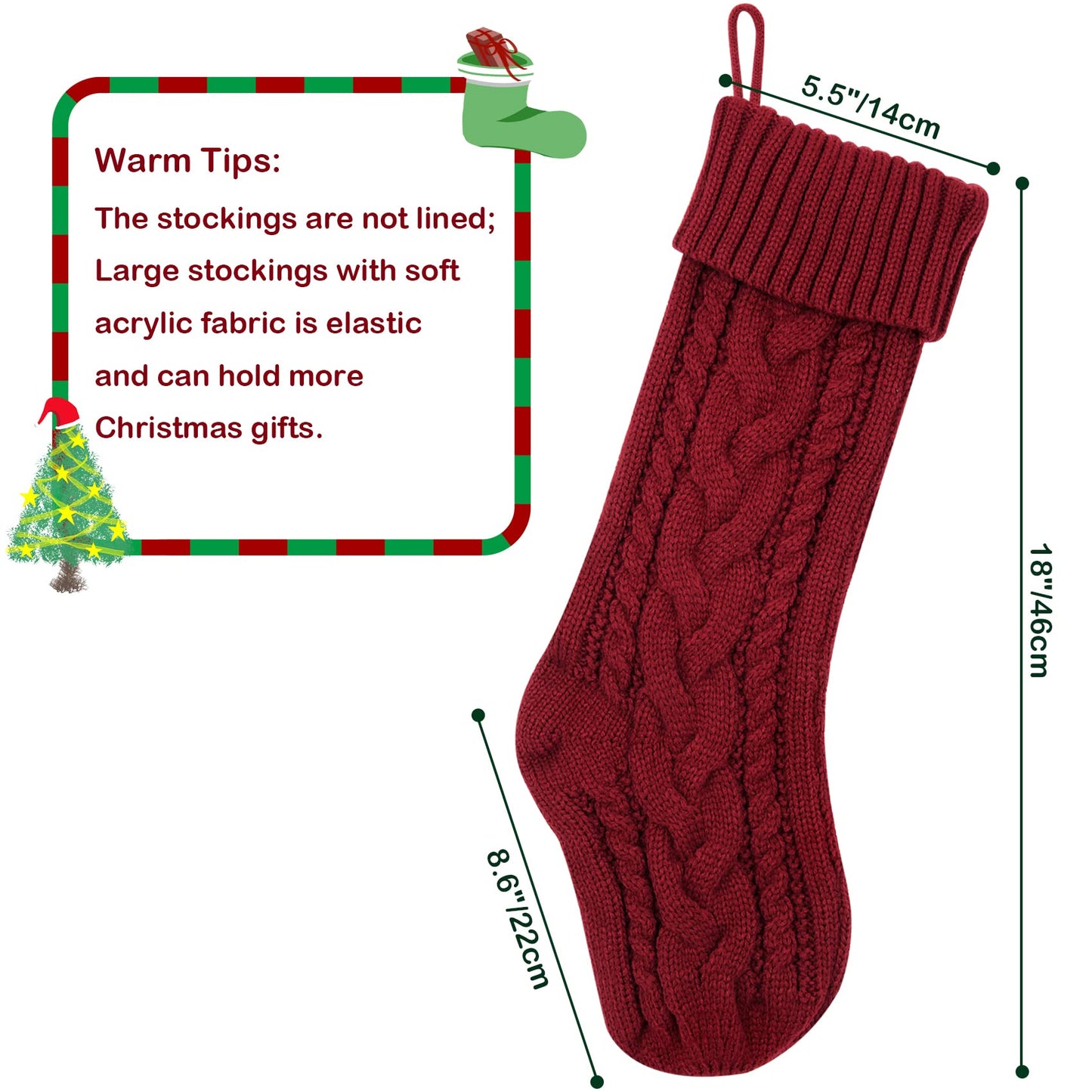 KaKaPops Christmas Stockings, 18 Inches Knit Christmas Stockings Xmas Hanging Stockings for Family Christmas Decorations