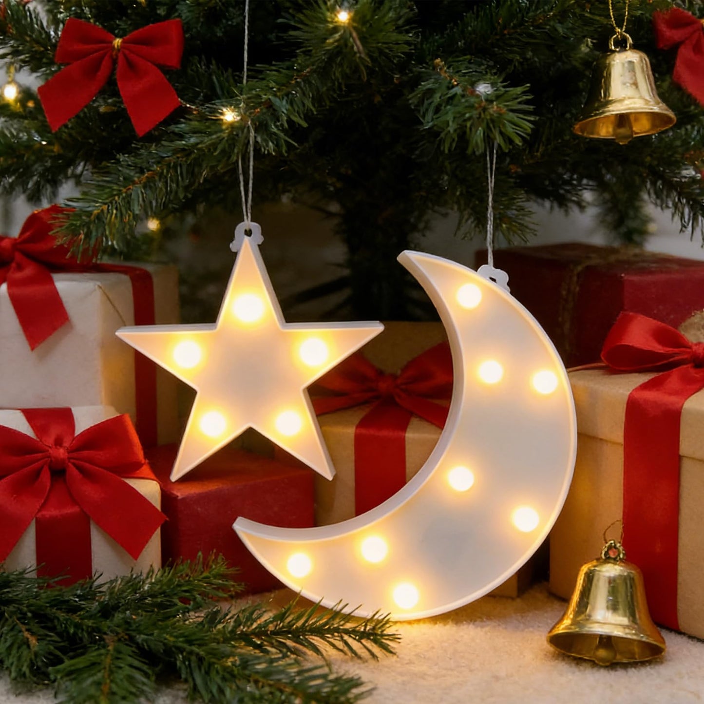 QiaoFei Decorative Moon-Star Night Light,Cute LED Nursery Night Lamp Gift-Marquee Moon-Star Sign for Birthday Party,Baby Shower,Kids Room, Living Room Decor(White)