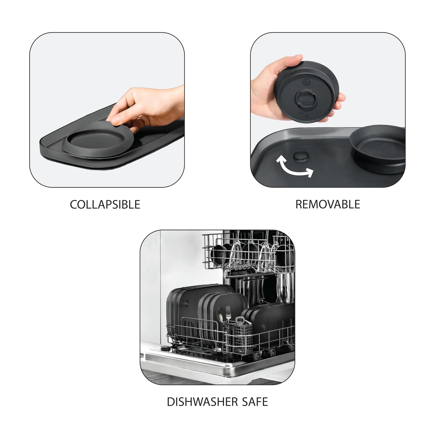 madesmart dipware Small Serving Plate, Stackable & Removable Dip Bowl for Salsa, Queso, Salad, Olives, Dishwasher & Microwave Safe, Multipurpose Plate & Bowl, Midnight