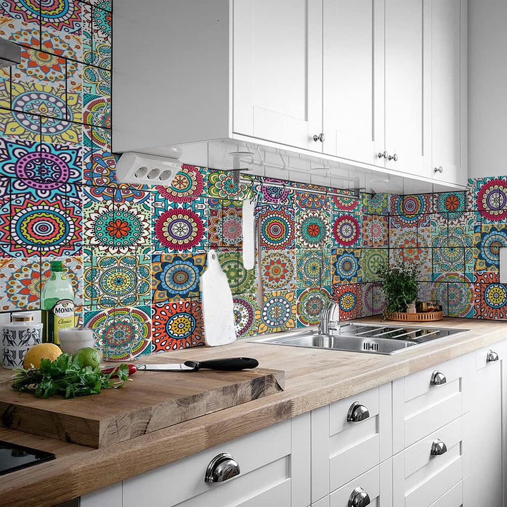 16Pcs Decorative Tile Stickers, Peel and Stick Backsplash, 6"x6" inches Self Adhesive Removable Waterproof for Walls Stickers, Vinyl Stickers for Kitchen Backsplash, Bathroom, Stairs,Stick on Tiles.