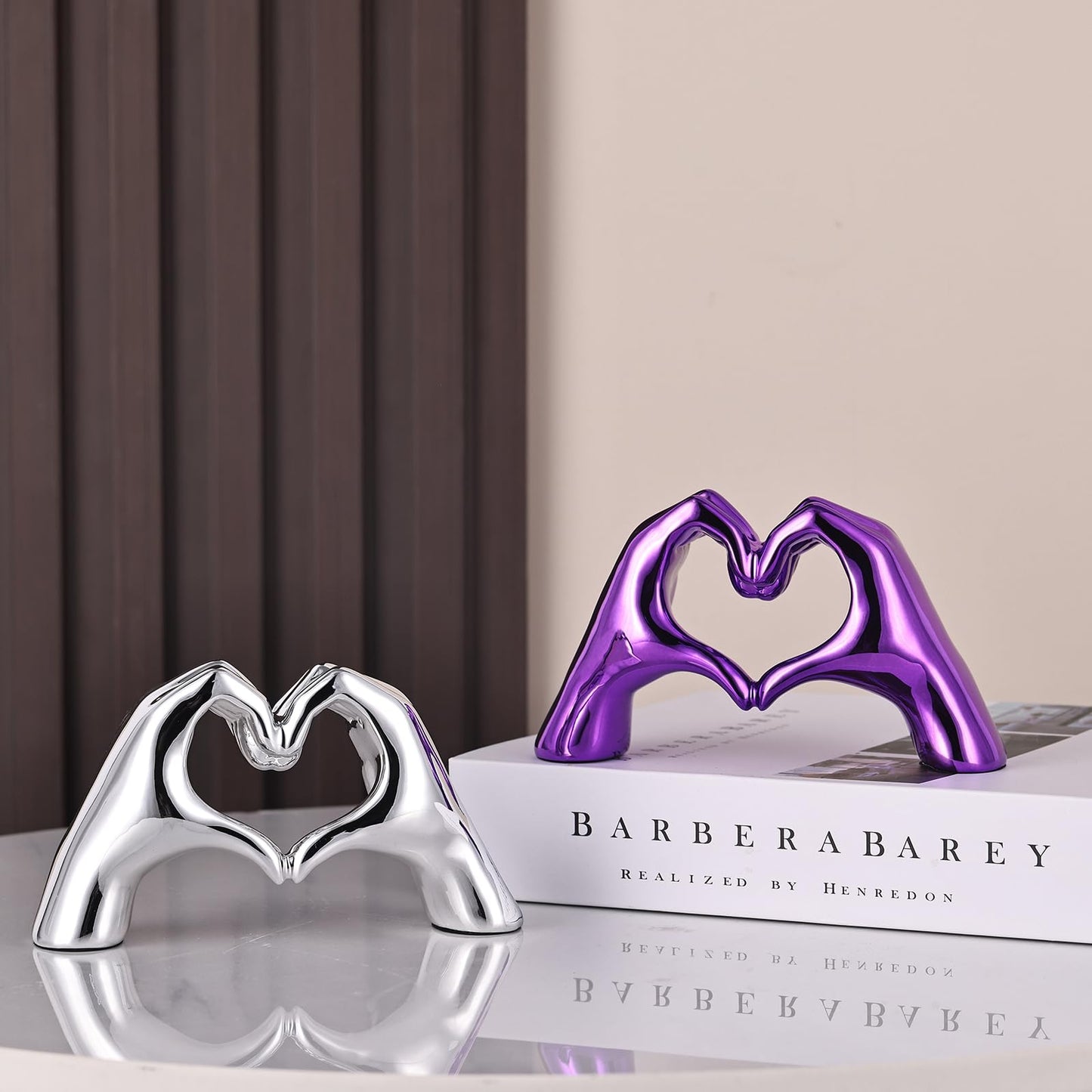 DOVDOV Silver Heart Hand Decorative Sculpture, Room Home Decor Aesthetics for Office, Living Room, Coffee Table, Dining Table, Center Entrance, entryway, TV Stand, Tabletop Decorations.