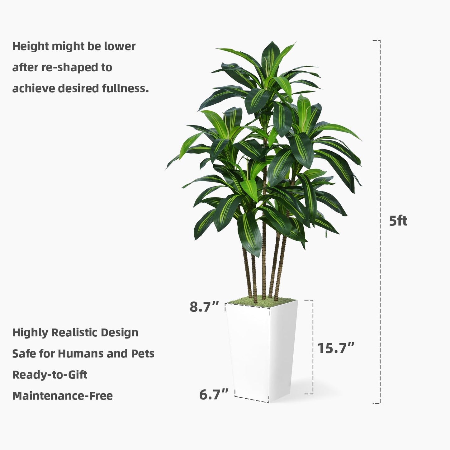 ASTIDY Artificial Dracaena Tree 5FT - Faux Tree with Gray Tall Planter - Fake Tropical Yucca Floor Plant in Pot - Artificial Silk Tree for Home Office Living Room Decor Indoor