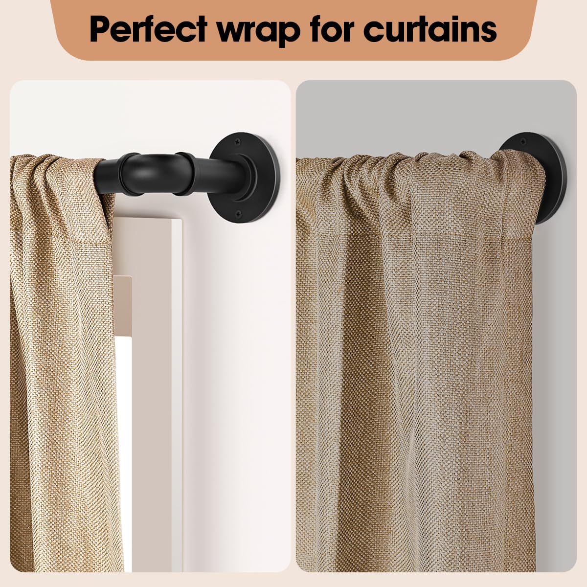 1 Inch Industrial Curtain Rods for Windows 28 to 48 Inches, Blackout Wrap Around Curtain Rod, for Indoor and Outdoor, Simple Design, 33 to 45 Inches, Black