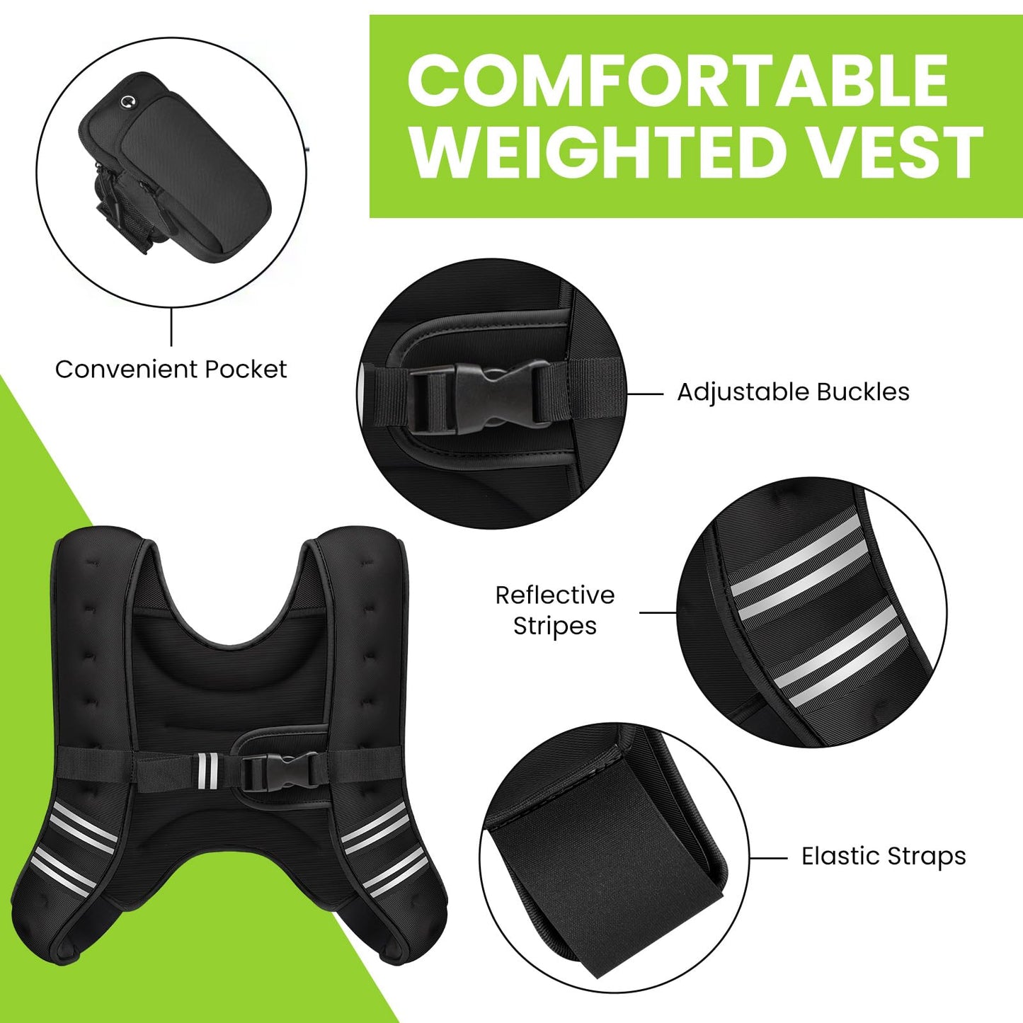 GEEBOBO Weighted Vest for Women Men, 8lb/12lb/16lb/20lb/25lb/30lb Weighted Vest Woman Adjustable Weights for Walking, Strength Training, Running, 12Lbs, Black