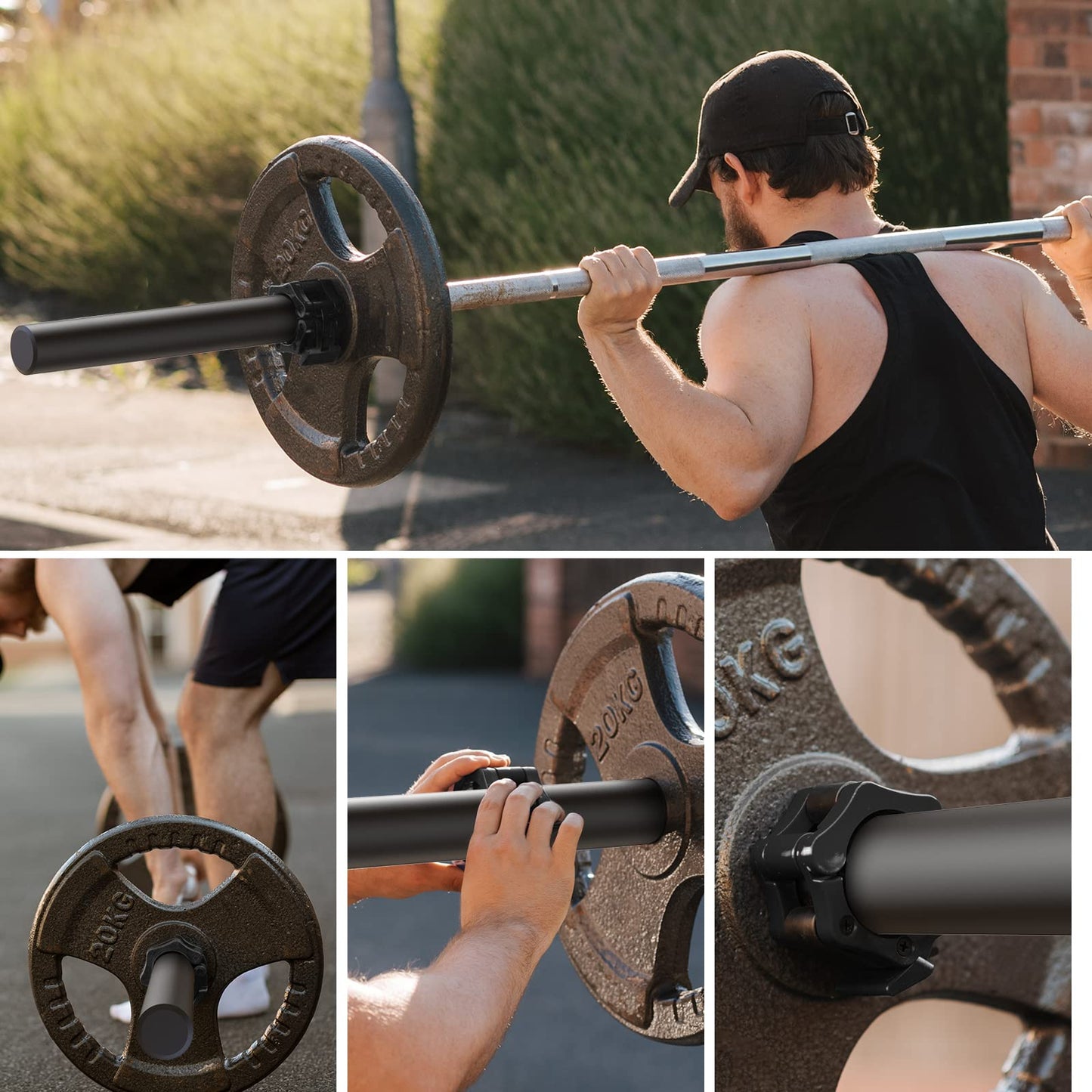 GreenBean 2PCS Olympic Adapter Sleeve 11.8" with Olympic Barbell Clamps 2", Converts 1" Standard Weight Plate Posts to 2" Olympic Weight Plate Posts, Removable end Cap