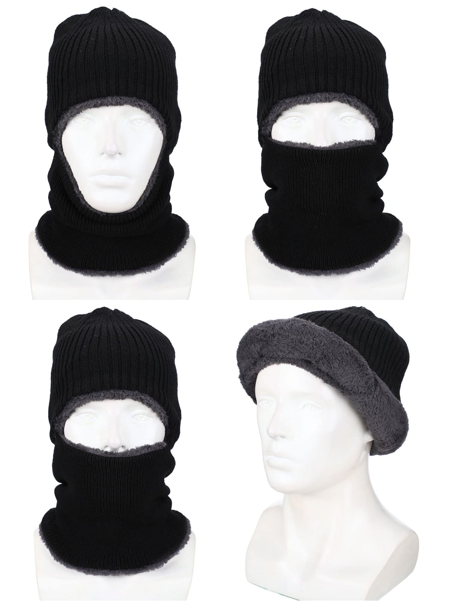 2 Pieces Winter Warm Knitted Balaclava Neck Warmer Hat Fleece Ski Cover Windproof Face Cover for Outdoor Sports (Black, Red)