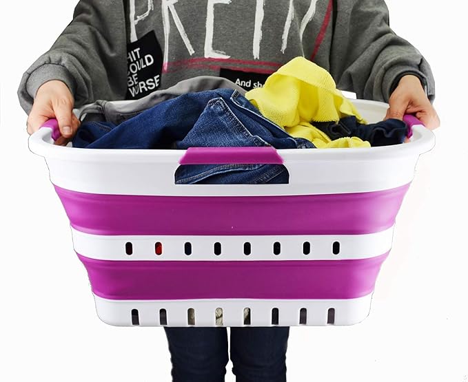 SAMMART 30L Collapsible 3 Handled Plastic Laundry Basket