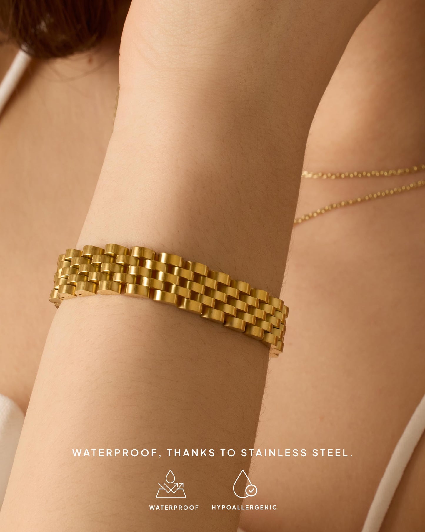 PAVOI 14K Gold Plated Two-Toned Waterproof Watch Strap Chain Bracelet for Women | White Yellow Mixed Metals Stainless Steel Chunky Link Bracelet 7 Inches