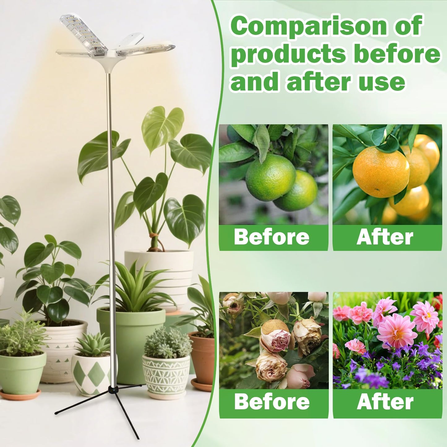 AuroraTurn Grow Lights for Indoor Plants, 240 LEDs Full Spectrum, 15-67 Inches Height Adjustable, 3/9/12H Auto Timer & 4 Dimmable Brightness for Large and Small Plants