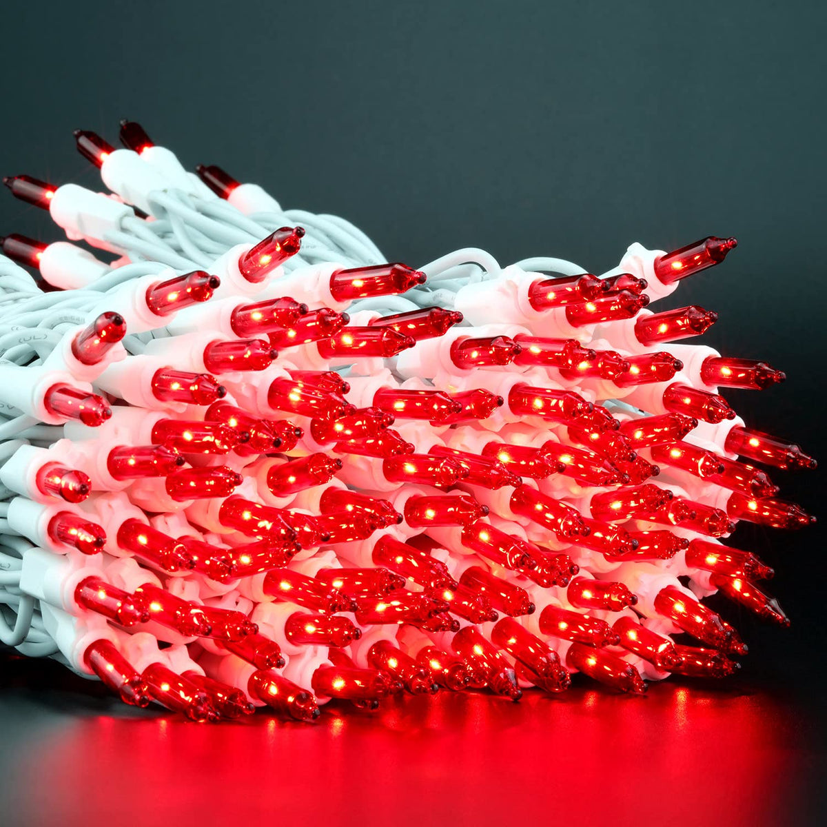 YULETIME 200 Red Christmas String Lights, 2-Set 33 ft 100 ct White Wire