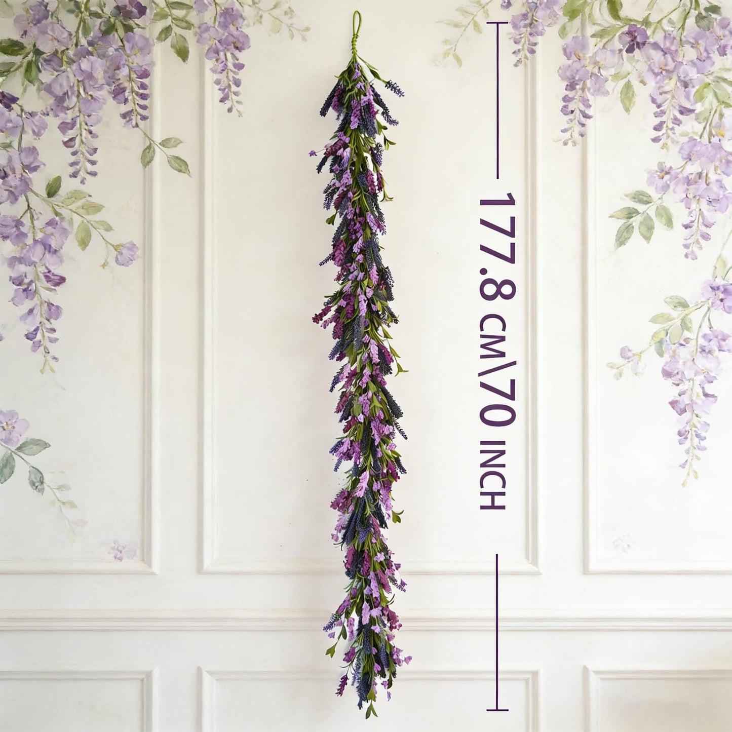 Egolot Purple Lavender Flower Garland for Mantle & Fireplace, 70Inch Spring Summer Garland for Front Door Wedding Decor, Rustic Farmhouse Indoor Outdoor Swag