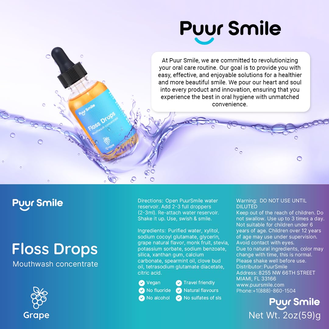 Concentrated Floss Drop Serum – 2oz Concentrated Mouth Wash to Use in Water Flosser | Natural Essentials Promotes Good Breath | Organic Spearmint Drop Supports Good Oral Health