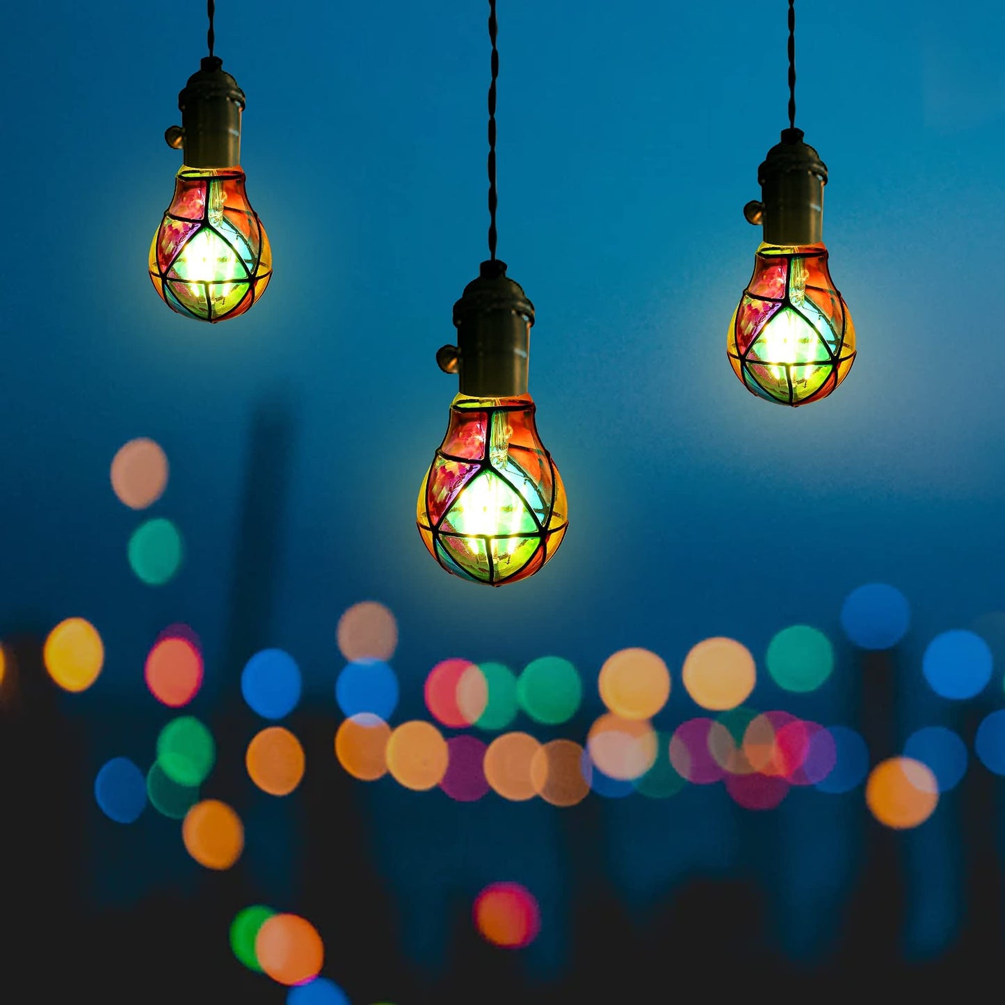 Kitmose 4 Pack Stained Glass Light Bulbs, LED Edison Light Bulb E26 3.5W Replacement Light Bulbs Tiffany Style for Bedroom Living Room Home Christmas Decoration
